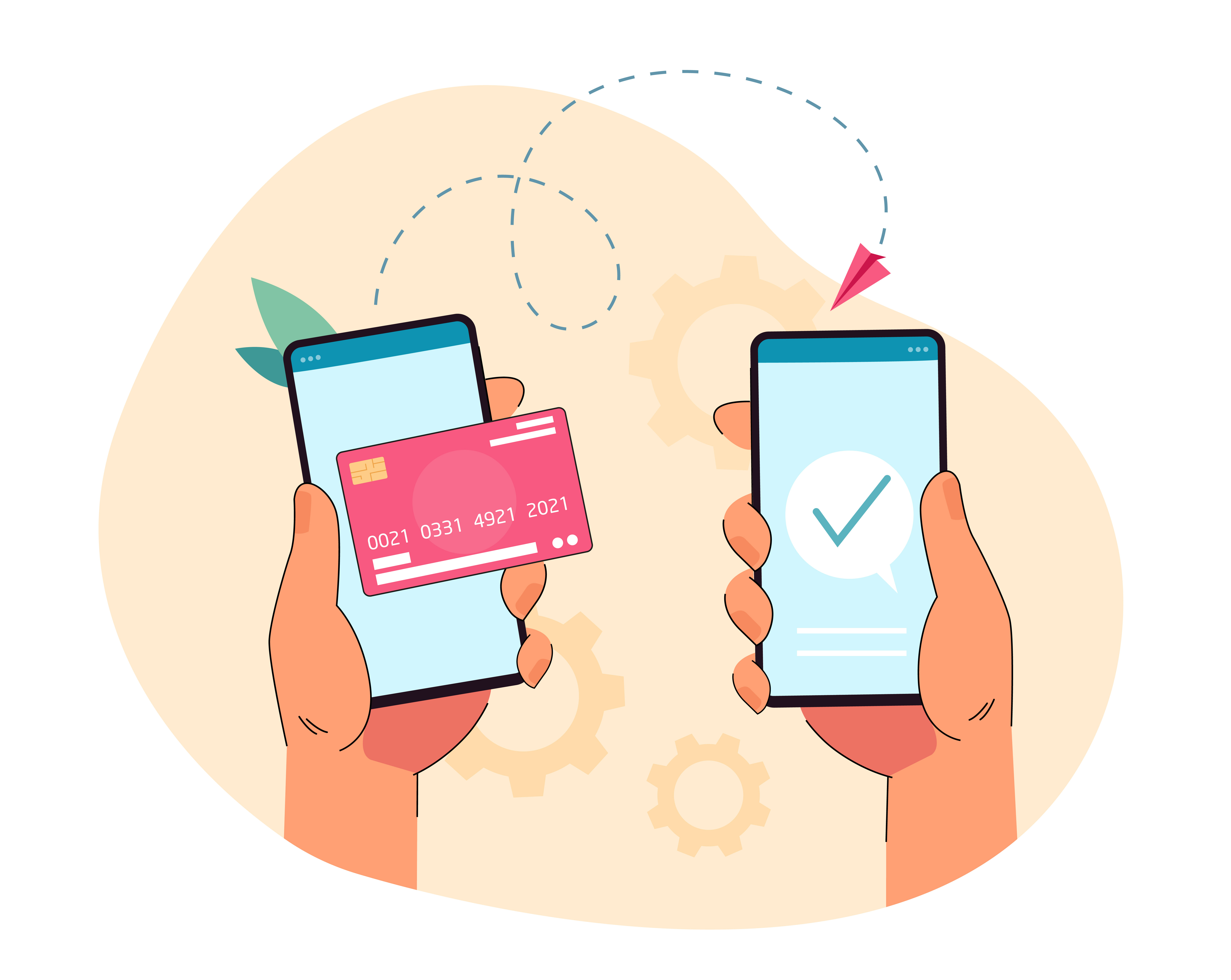 Hand holding phone with digital wallet service and sending money
